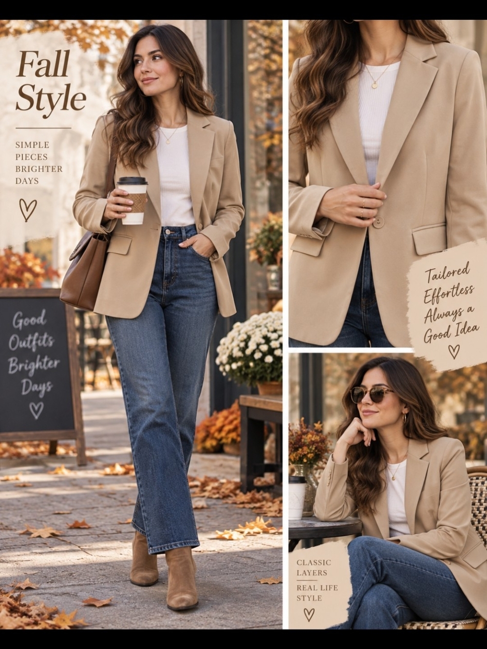 Women’s Tailored Beige Blazer - Classic Fall Jacket Pit 20